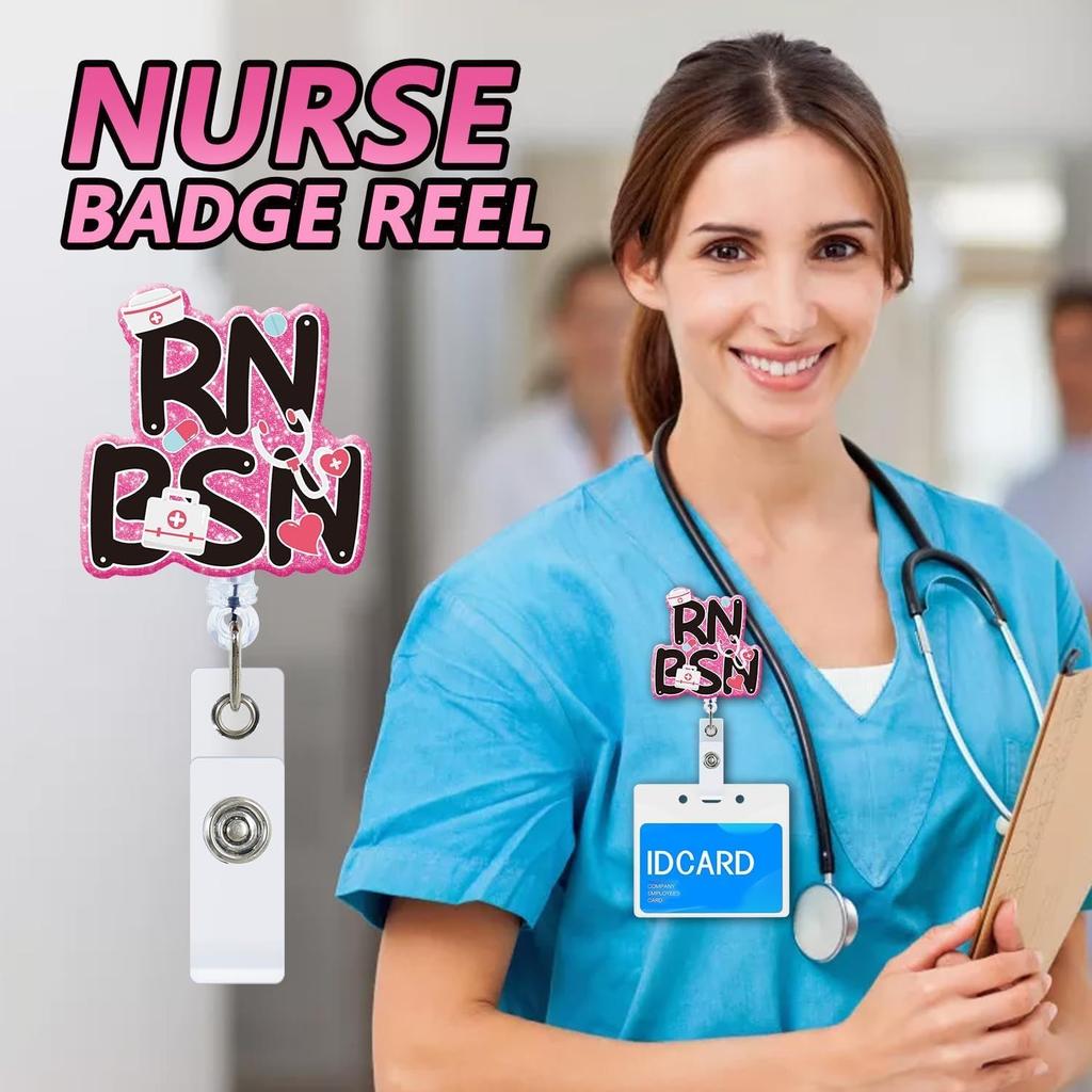 2-Pack Nurse Badge Reels. Retractable ID clips for Registered Nurses & BSNs.