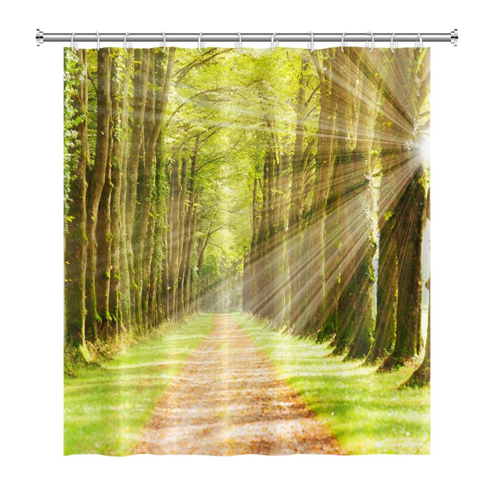 Natural Scenery Forest Shower Curtain Summer Jungle Tree Sunlight Landscape Bathroom Curtain Home Decor Waterproof Bath Curtain