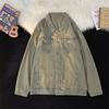 Mens Vintage Distressed Denim Jacket Loose Fit Fall Casual Outerwear