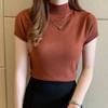 Halbhohes T-Shirt Damenmode Pullover Lässige Oberteile Koreanischer Stil Elegante Unifarbene Kleidung Frühjahrs- und Sommersaison