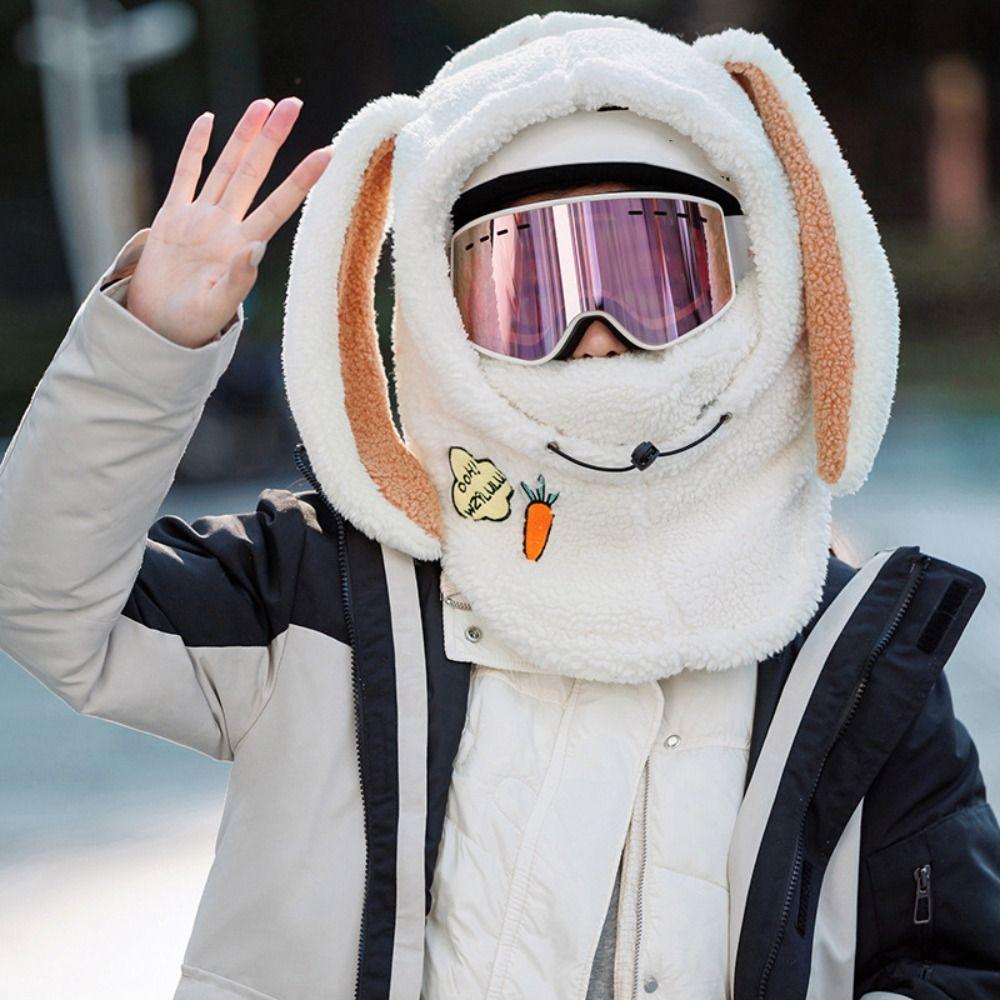 Solid Color Masks Hood Beanies Cartoon Fleece Pullover Cap Comfortable Helmet Hat  Female