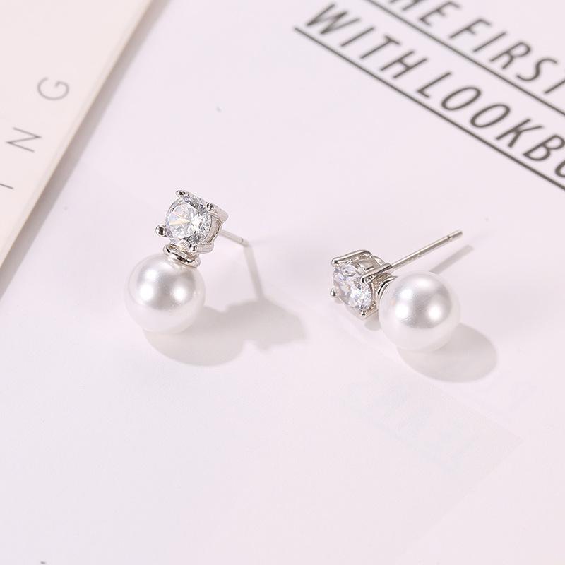925 Sterling Silver Female Luxury Crystal Round Stud Earrings Vintage Wedding Jewelry White Zircon Stone Earrings New Nice
