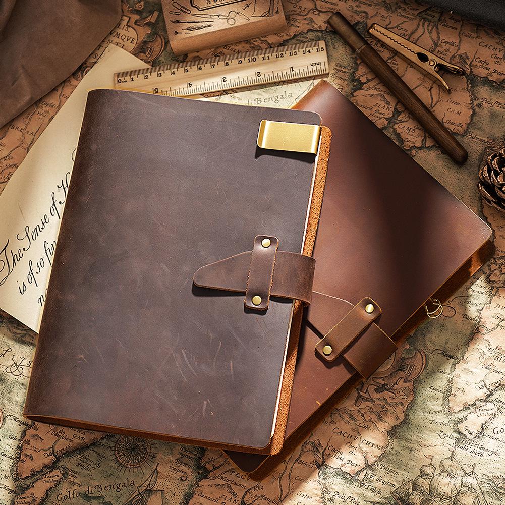 A5 Vintage Handmade European Style Notebook & A6 Diary, A7 Loose-Leaf Cowhide Notepad for Office and Business Use.