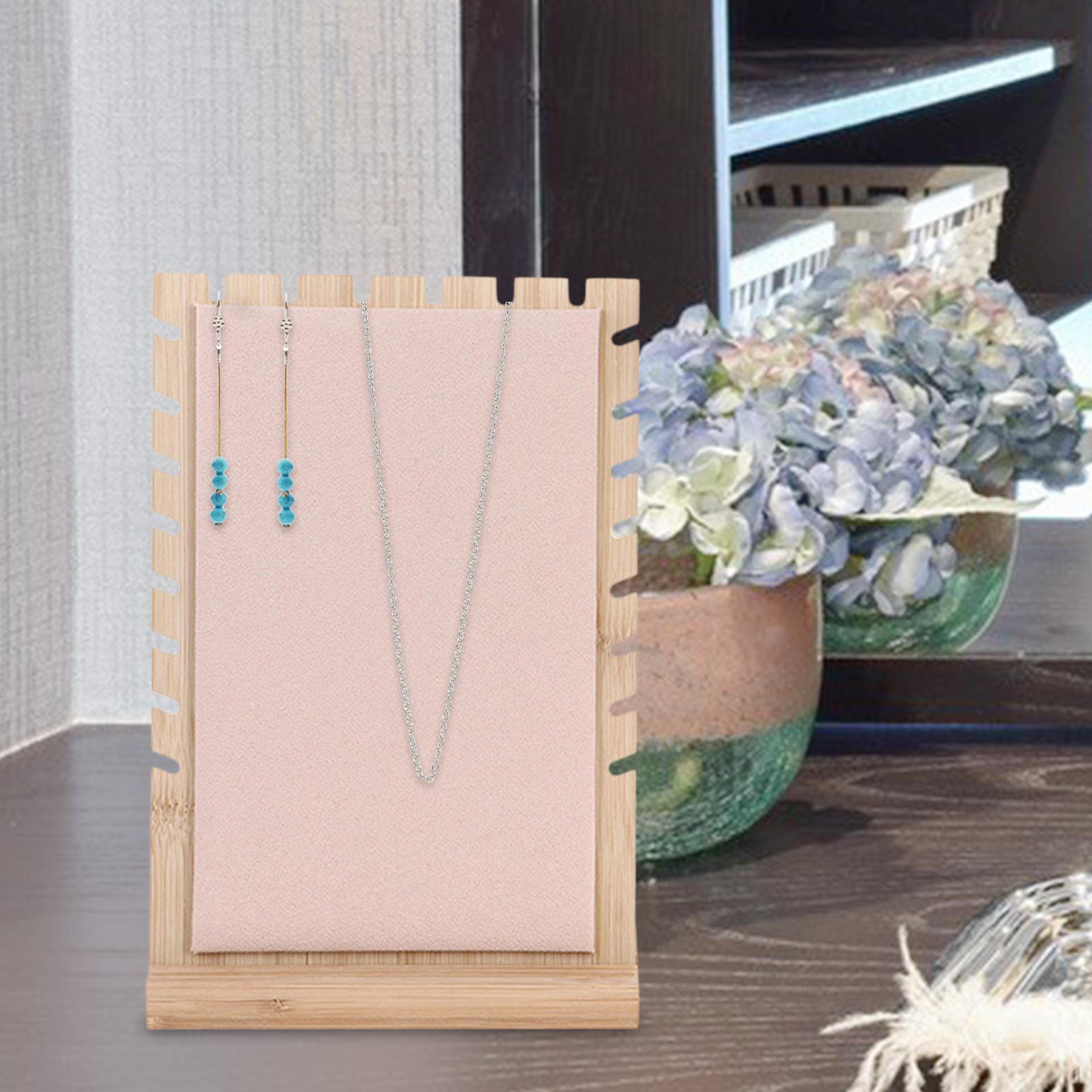 

Jewelry Display Stand, Wooden Soft Mat Vertical with Base Tray Pad Organizer for Necklace Bracelet StyleC-Beige