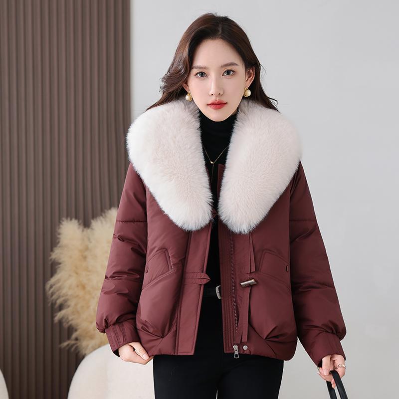 Leisure Down Cotton Jacket for Women, Winter Warmth, Detachable Big Fur Collar Jacket