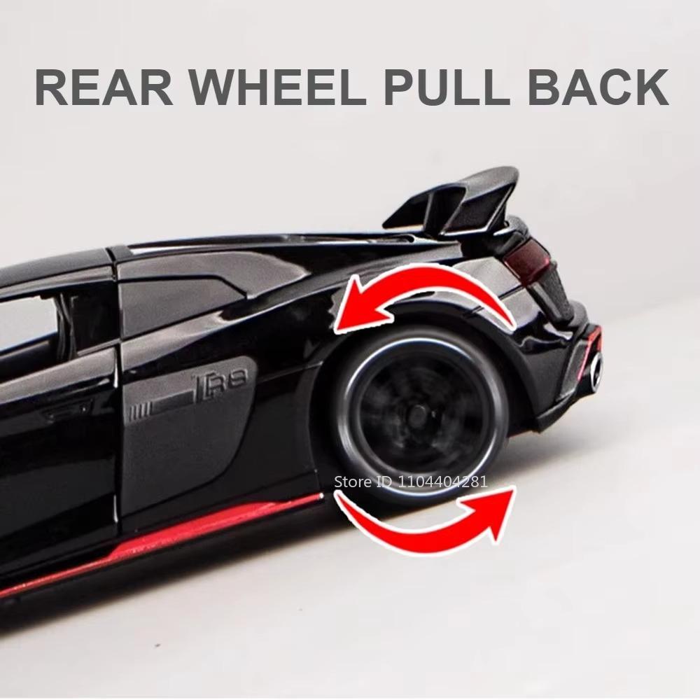 1:24 R8 V10 Plus Rs7 Car Model Diecast Alloy Toys 4 Doors Opened With Sound Light Pull Back Miniature Vehices Fashion Home Decor