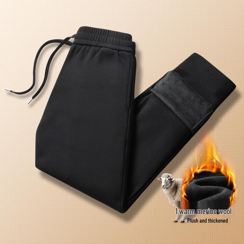 MONTAGUT Men s Fleece Lined Silk Wool Blend Straight Leg Casual Pants L