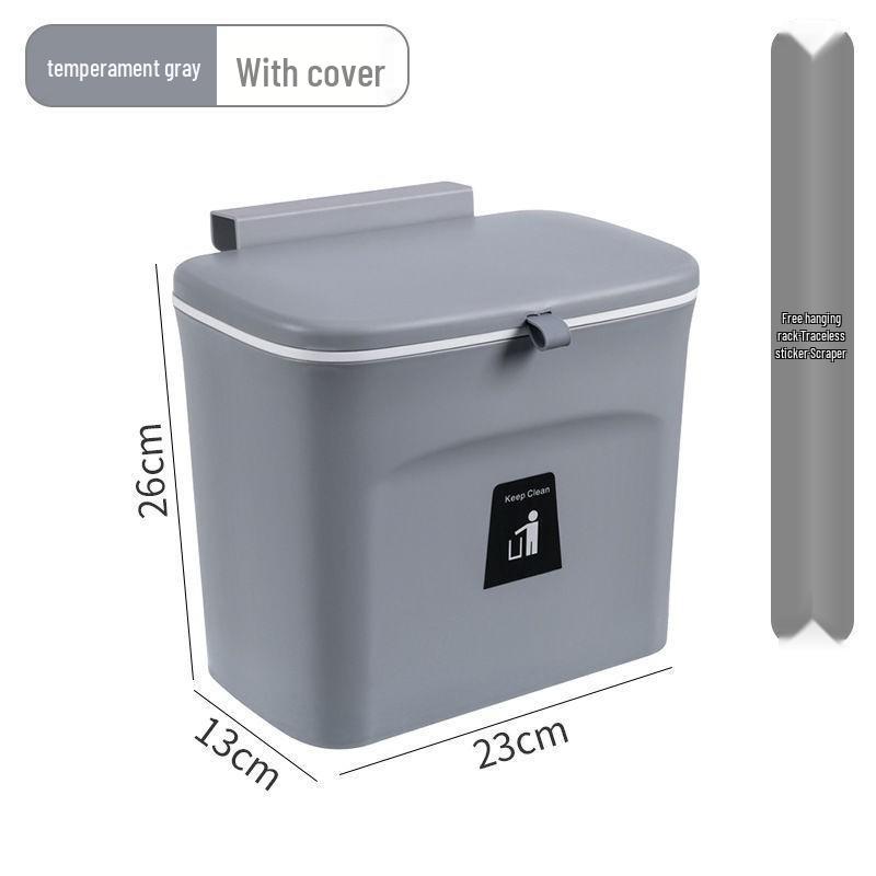 Cream Wall-Mounted Kitchen Trash Bin with Lid