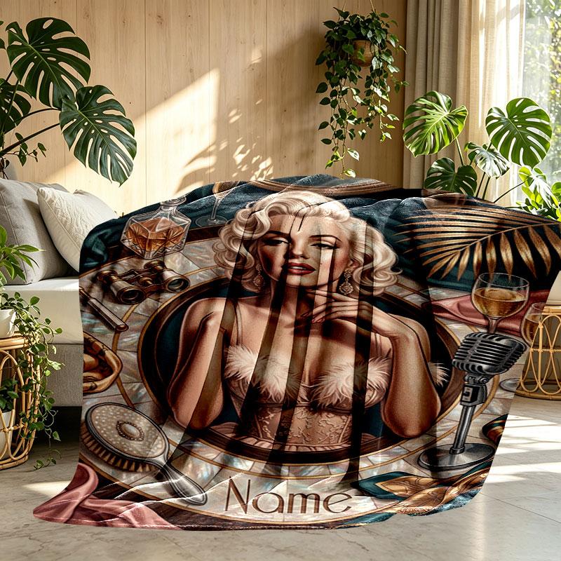 Custom Name Personalized Marilyn Monroe Print Blanket, Home Decor, Bedroom, Sofa, Camping, Couch, Gifts for Birthday Christmas