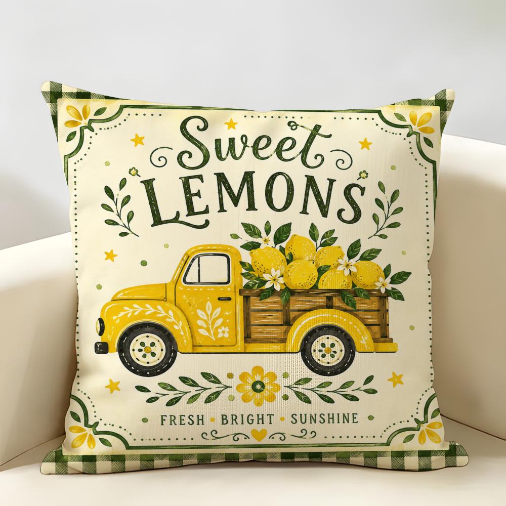 Summer Lemon Car Cushion Cover Natural Linen Organic Fabric Double-Sided Printing Breathable Perfect For Home Decor