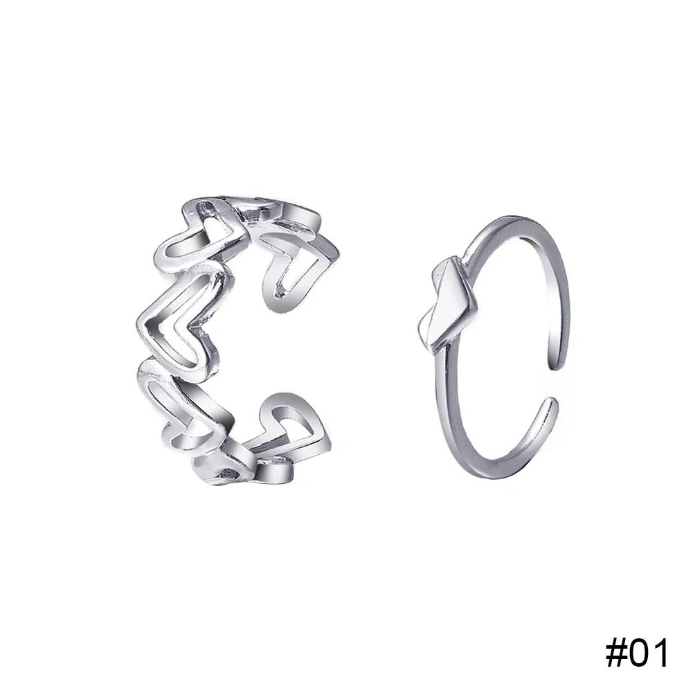 Punk Alloy Couple Rings Set 2pcs Silver Color Heart Butterfly Shape Fashion Love Jewelry Gift For Women Girls