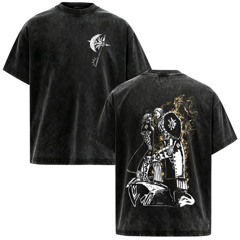 Anime The Seven Deadly Sins Meliodas Escanor Vintage Washed T Shirts Men Women Clothing Fashion Short Sleeve Oversized T-shirts