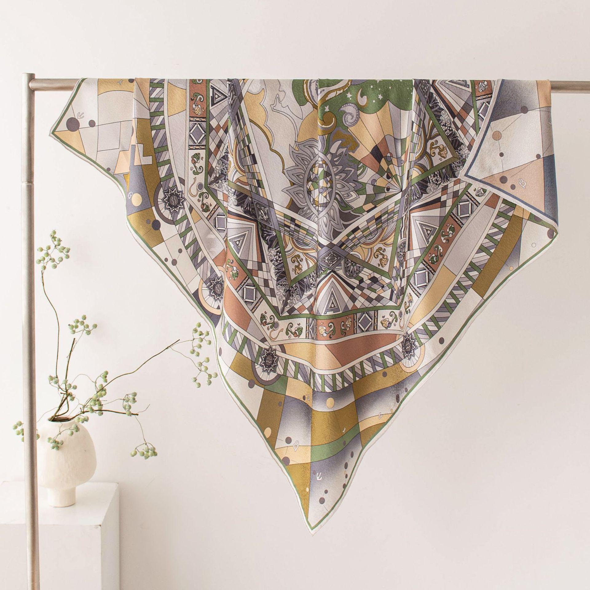 Cross-border ethnic style shawl scarf spring and summer new large silk scarf square scarf printed retro silk cotton versatile scarf scarf 106*106cm