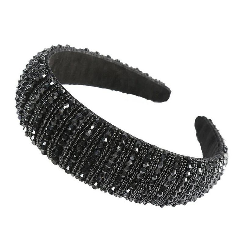1Pc Padded Head Crown Elegance Crystal Beaded Multicolor Wide Edge Baroque Women's Hair Band Headband