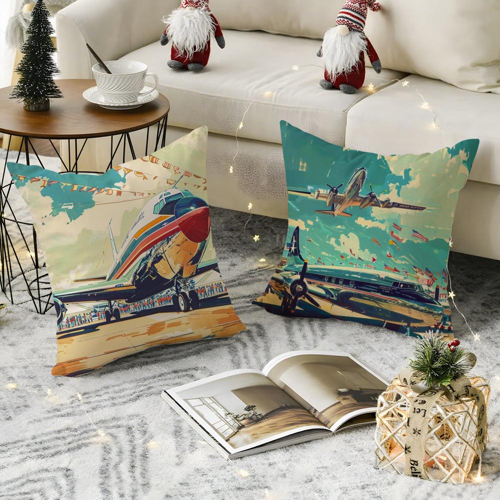 Cool Aircraft Airplane Pillow Case Living Room Sofa Decorative Cushion Cover Simple Household Light Luxury Printed Pillow