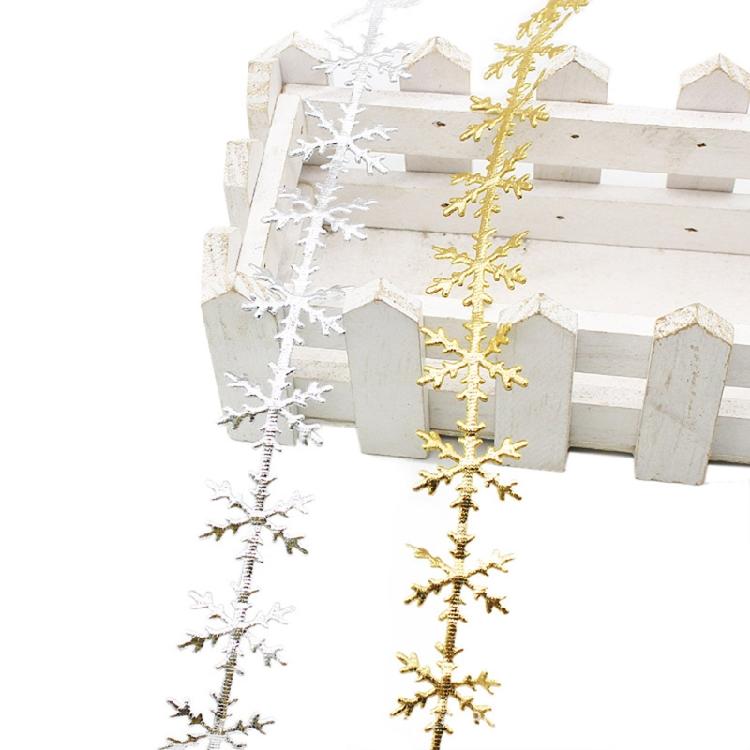 Christmas Glitter Snowflake Shape Lace Ribbons Golden Silver for Wedding Decor