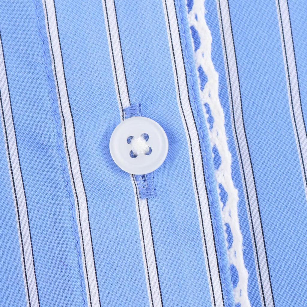 2025 Spring Women's Striped Poplin Long Sleeve Shirt - European & American Fashion