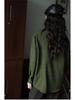 Women's Retro Hong Kong Style Green Cotton-Linen Long Sleeve Shirt, Slim Fit for Spring and Autumn