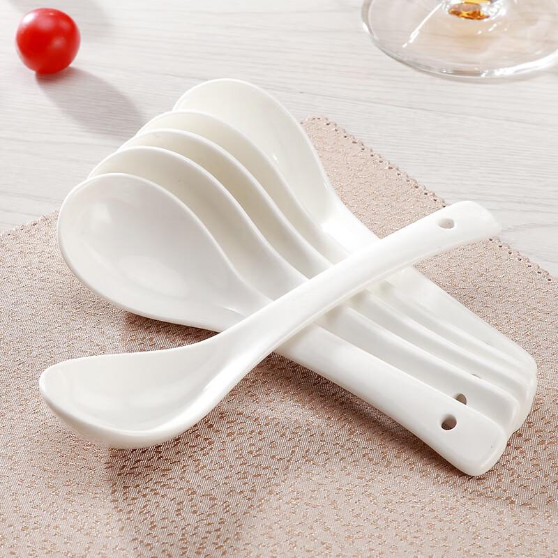 Pure White Long-Handle Ceramic Small Spoons, Set of 6