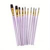 10 Pcs Art Brushes Supplies Stationery Artist Purple Nylon Paint Brush Professional Watercolor Acrylic Wooden Handle Painting