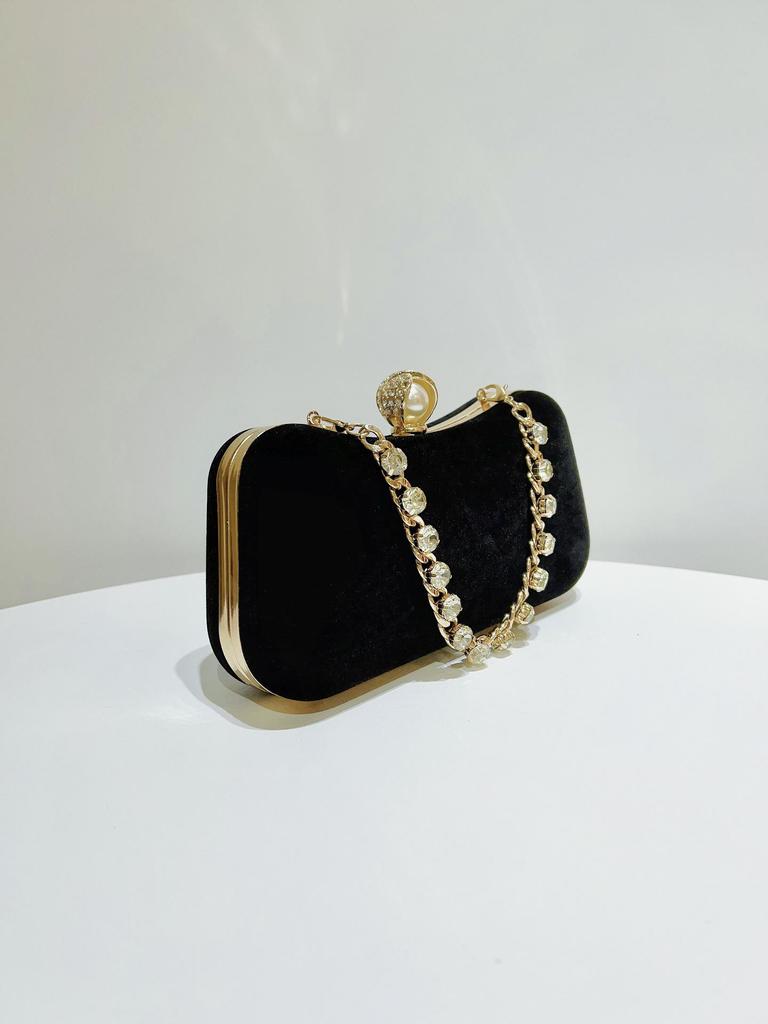 Samt Strasskette Schultertasche - Elegante Crossbody Abendhandtasche für Damen