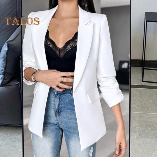 Women Suit Coat Lapel Long Sleeve Flap Pockets Suit Jacket Solid Color Open Front Office Lady Business Outwear