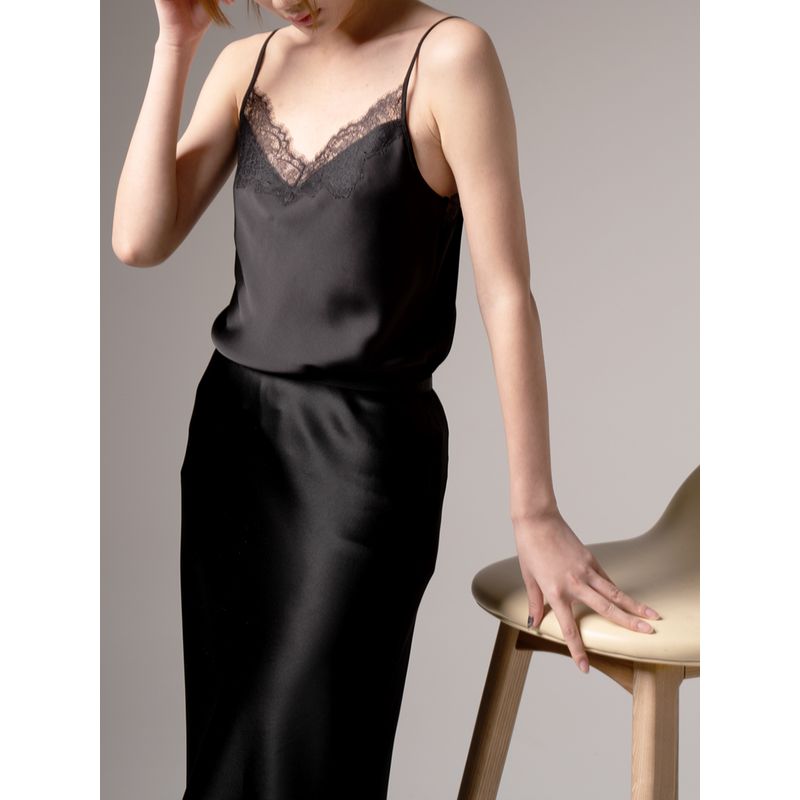 

Black Silk Camisole Eyelash Lace Mulberry Silk Suspender Vest Female Inner Match Slimming Fashion Female Spring and Summer Pure Desire Black S-Bust size within 84