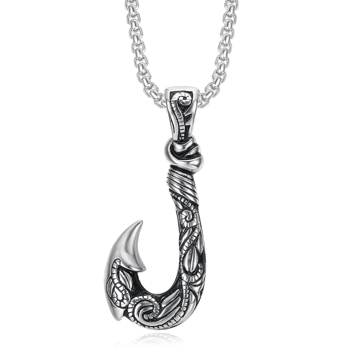 Personalized Men s Retro Fish Hook Pendant Ocean Romance Pendant Necklace 2026 Fashion Trend Inlaid Zircon Men s Party Jewelry Accessories 60CM