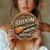 Vintage Metal Witch Sign Broom Parking Wall Art Rustic Floral Scroll Decor Home Halloween Porch