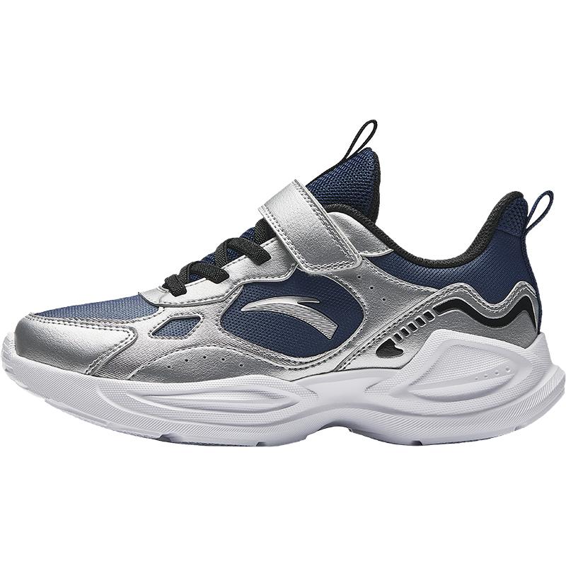 Anta Kids Synthetic Leather Fabric Trendy Versatile Unique Lightweight Shock Absorbing Low Top Running Shoes Kids sneaker Blue Silver A12445577N-1