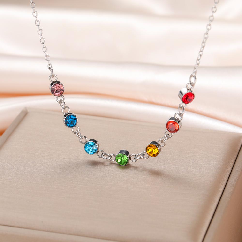 Dawapara Rainbow Seven Chakras Crystal Healing Necklace Chakra Protection Crystals Choker Spiral Charm Stainless Steel Jewelry