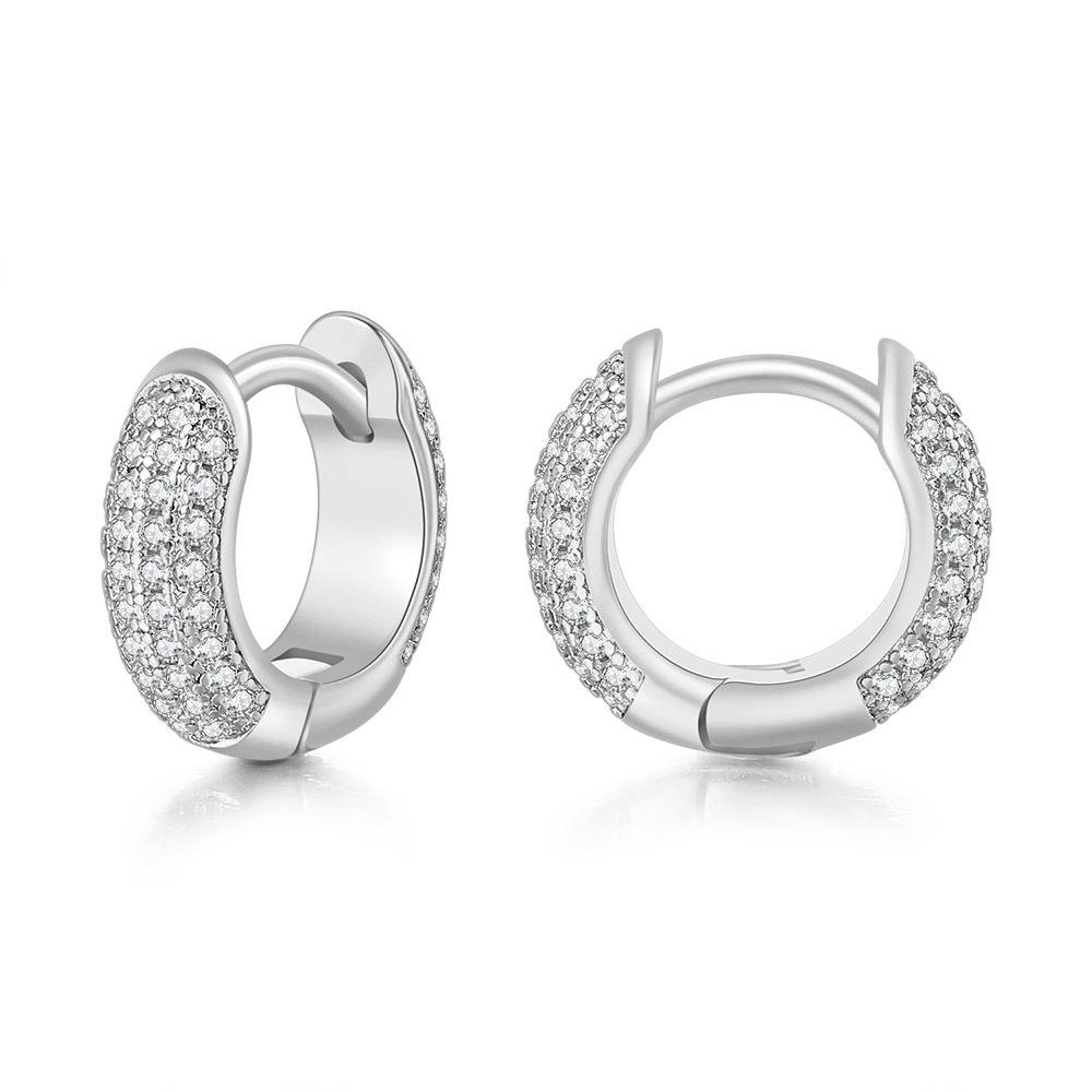 Hip Hop Full Diamond Big Ear Buckle Men'S Geometric Round Zircon Earrings Cross Rivets Hiphop Trend Earrings