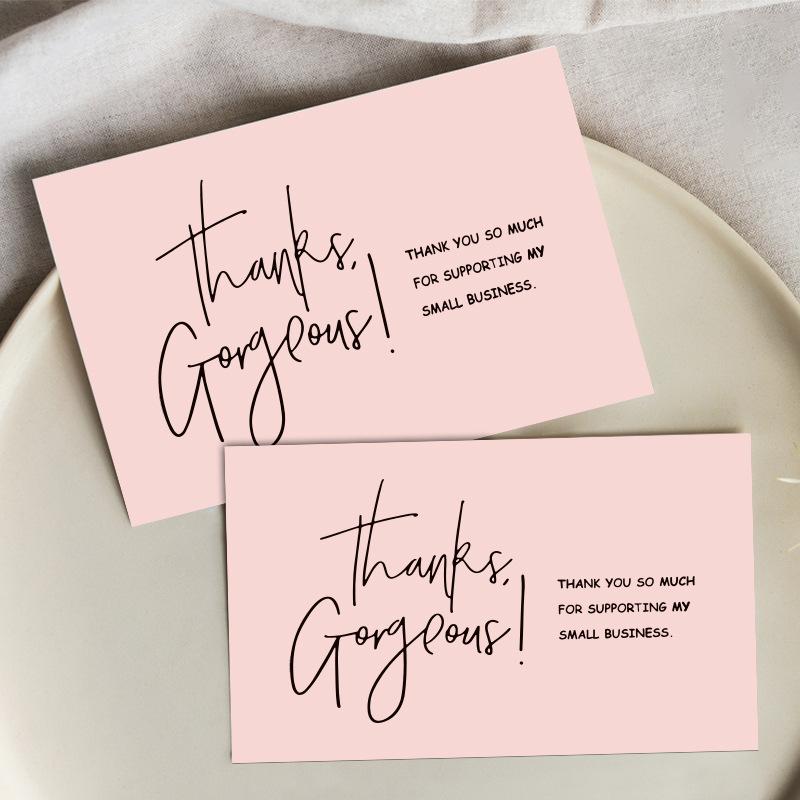 50 Sheets/pack, Pink, Thank You Card, In English, Thank You, Gift Box Decoration, Greeting Cards and Postcards