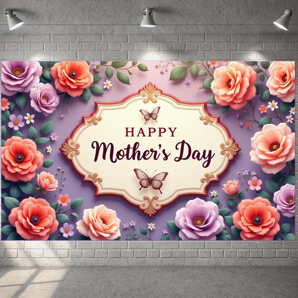 Greeting Background Botanical Holiday Display Happy Mother's Day Background Greenery Ornament Mother's Day Backdrop