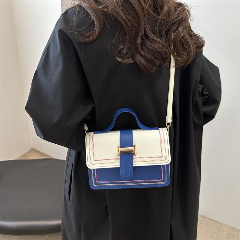 Small Square Bag Contrasting Color Retro Versatile Shoulder Messenger Bag Women'S Striped Texture Large Capacity Commuter Handbag Women'S Bag