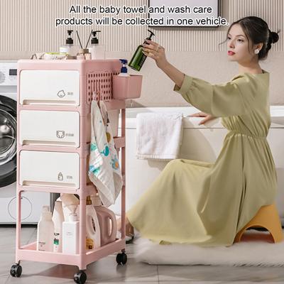 Rolling Utility Cart Nursery Storage Cart with Drawers And Shelf Rolling Organizer Storage Trolley with Hooks