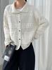 Korean Style Retro Knit Cardigan - Short Sleeve, Hollow-Out Design for Autumn/Winter