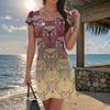 Moda Donna Elegante Stampa Retrò Estate Primavera Manica Corta Scollo a O Abiti Casual