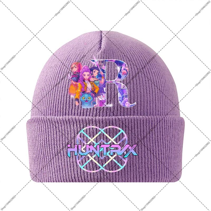 2 Stück Kpop Dämonenjäger Strickmütze und Handschuhe Set Cartoon Anime Buchstaben A-Z Gedruckt Winteraccessoires Jungen Mädchen Niedliche Mützen