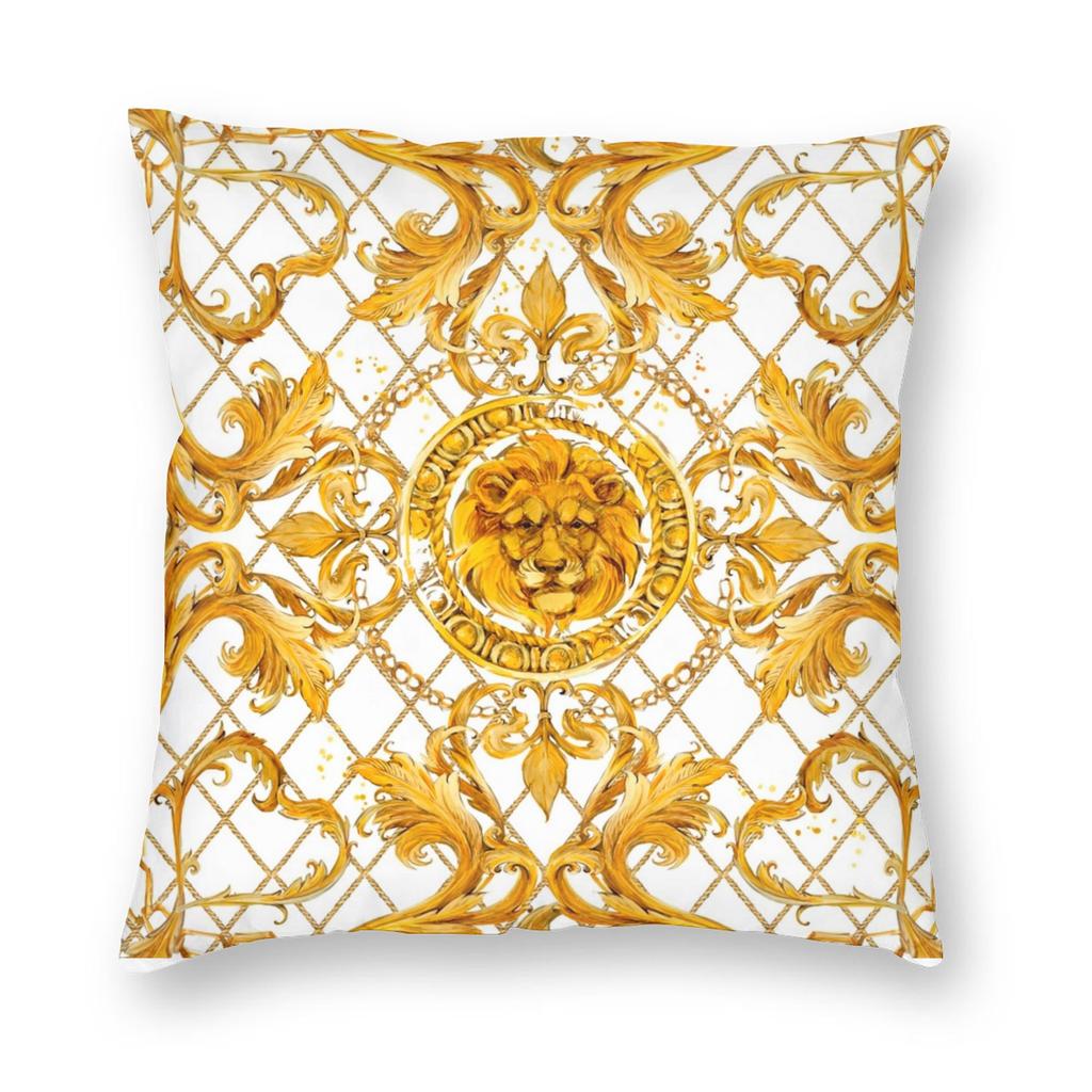 Golden Lion Damask Ornament Pillowcase Printed Cushion Cover Decoration Baroque Throw Pillow Case Cover Home Square 40X40Cm