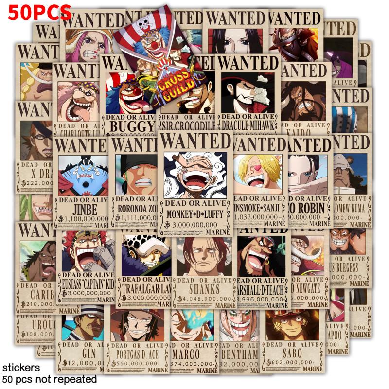 One 50pcs Piece Luffy Zoro Sticker Pirates Wanted Poster Waterproof Laptop Decal