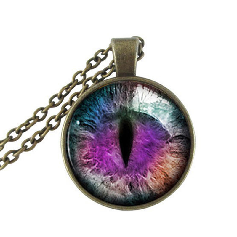 Vintage Jewelry Cat Eye Pendant Necklace Charm Rhinestone Chain Ethnic Necklace