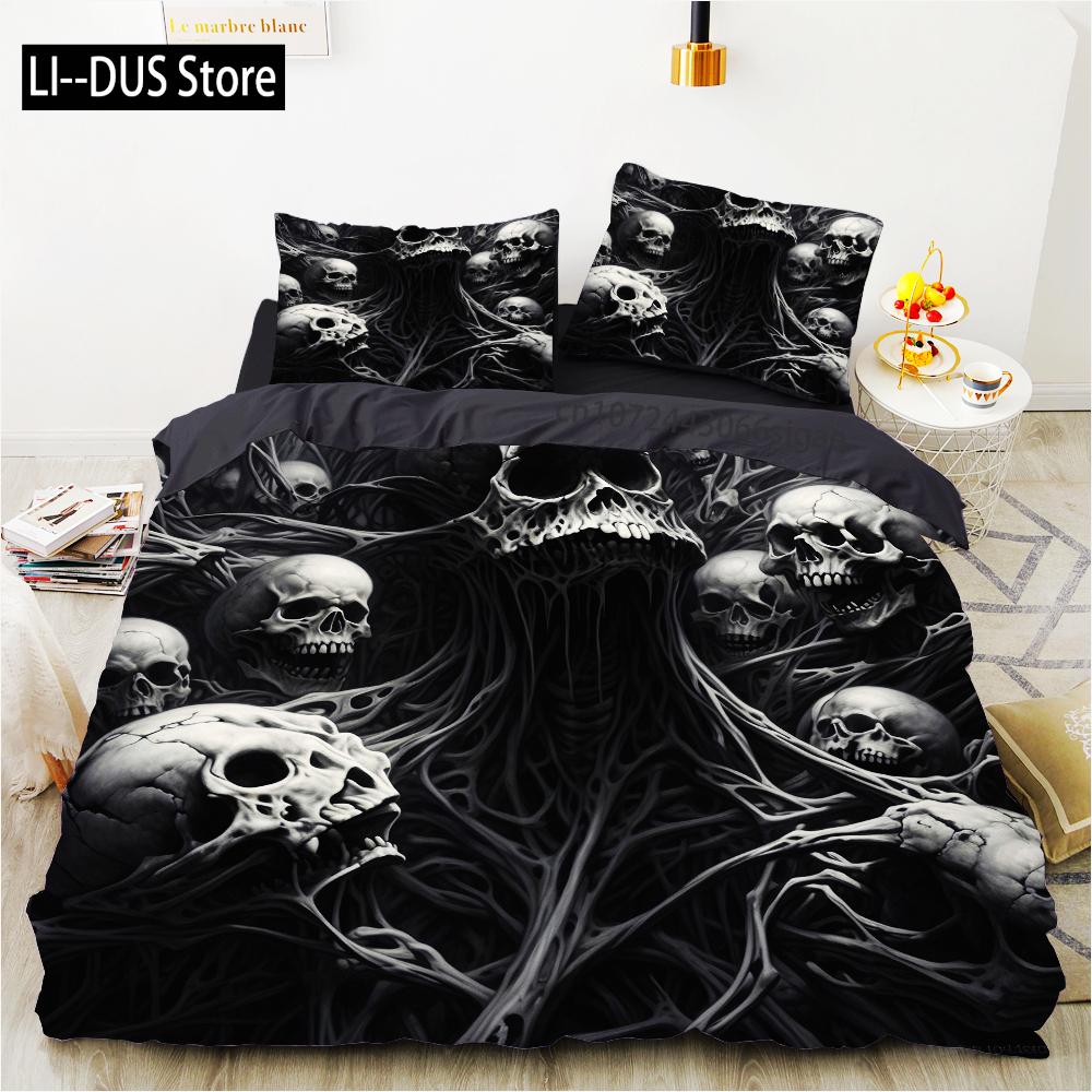 Grim Skull Bedding Set Cartoon Halloween Comforter Sets Double Queen King Twin Full Size Duvet Cover Set Kids Girls