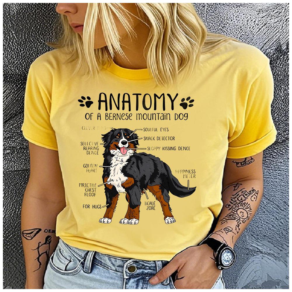 Cotton Anatomy Of A Bernese Mountain Dog Graphic T Shirt Women Funny Pet Dog Print Short Sleeve Tee Gift For Bernese Dog
