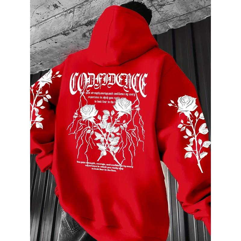 2025 European and American Men's Gothic Rose Letter 3D Printed Soft Hooded Sports Shirt Outdoor Street Style Top