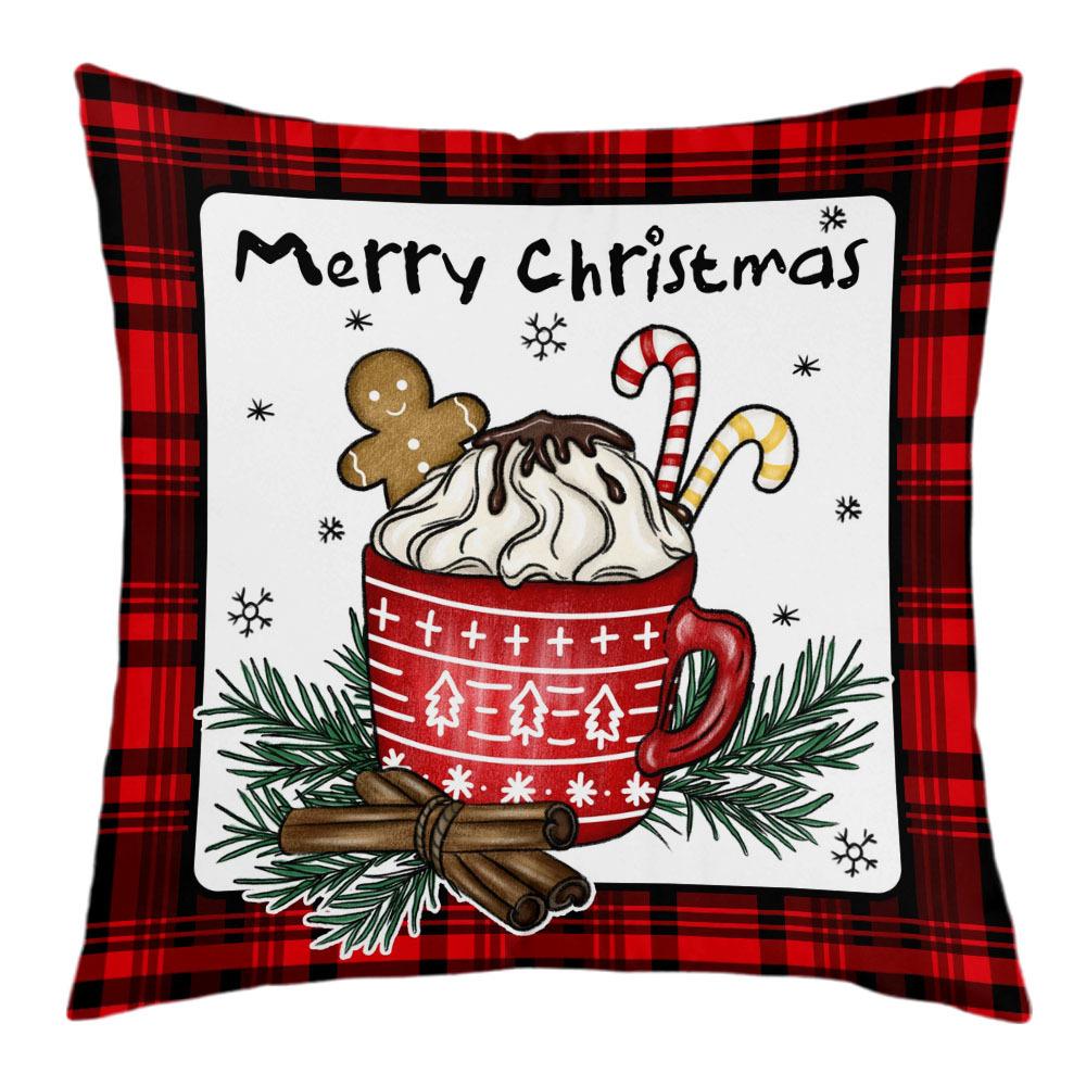 New Christmas Short Plush Pillow Cover Peach Skin Digital Printing Cushion Cover Christmas Snowman Pattern