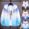 Men Summer Sunscreen Coat Gradient Color Pockets Zipper Breathable Hooded Anti-UV Long Sleeves Loose Fishing Camping Sunscreen Jacket Men Clothes