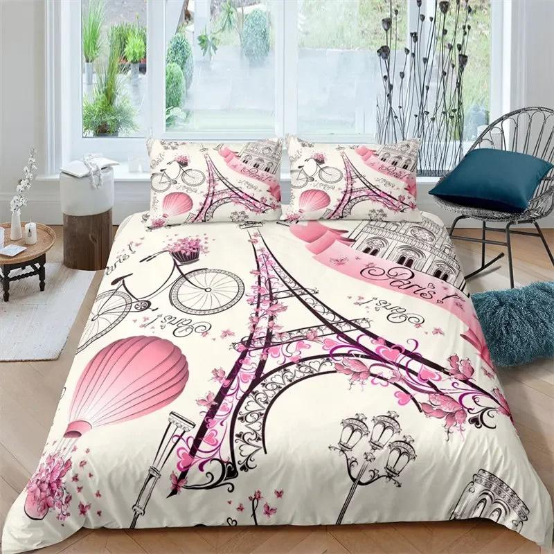 3D-tryck Eiffeltornet Sängkläder,Påslakan Täcke Sängset Quiltöverdrag Örngott,King Queen Twin Storlek Pojkar Flickor Vuxna