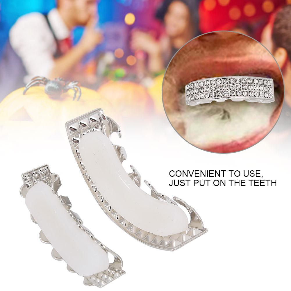 Teeth Set Bling Teeth Accessory Decoration for Halloween Party Hip Hop Show Argent