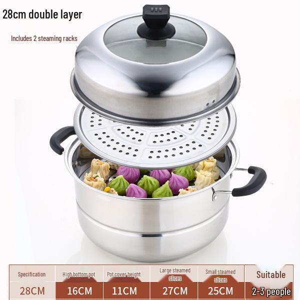 

Stainless Steel Multi-Layer Steamer Pot - Three-Layer Thickened Base for Induction or Gas Stove Cooking